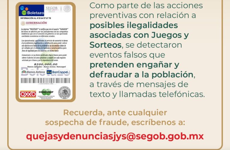 ALERTA La Secretaría de Gobernación NO es la encargada de notificar a ganadores de concursos.