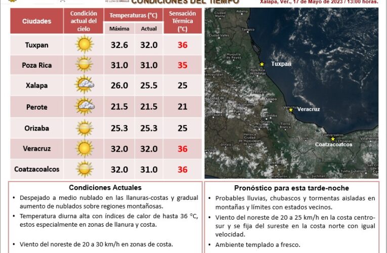 #ActualizaciónMeteorológica, 17 mayo de 2023