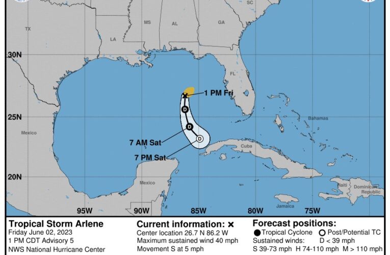 informó que la DT Dos ha evolucionado a la TT Arlene, siendo esta el primer ciclón tropical con nombre que se forma en el Atlántico